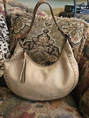 Hippie HandBag, Cresent Purse, Tan Vintage Handbag, Vintage Leather Purse
